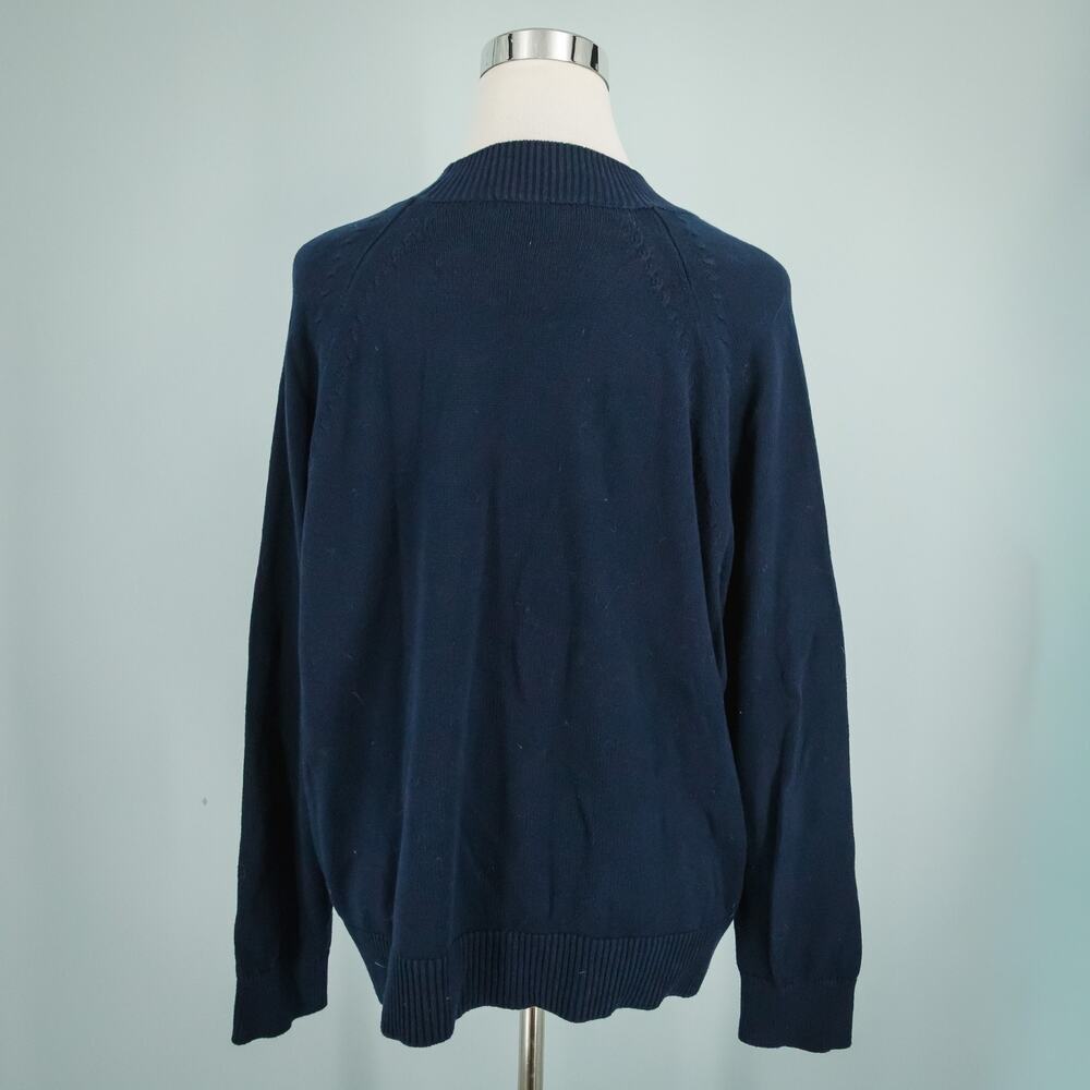 Quince Medium M Navy Blue Boyfriend Raglan Mock Neck Organic Cotton Sweater - Picture 3 of 6